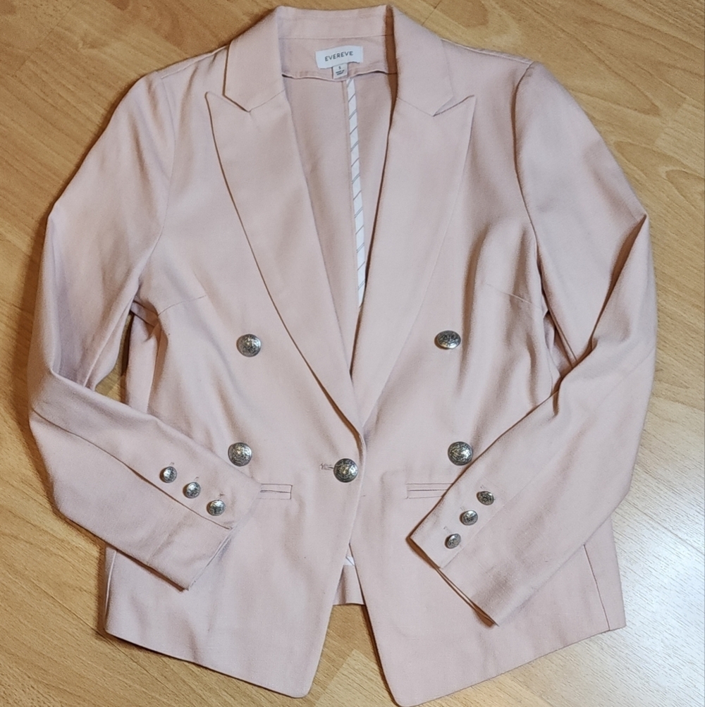 Evereve Lenox Cotton Double Breasted Blazer Blush Pink Size Small